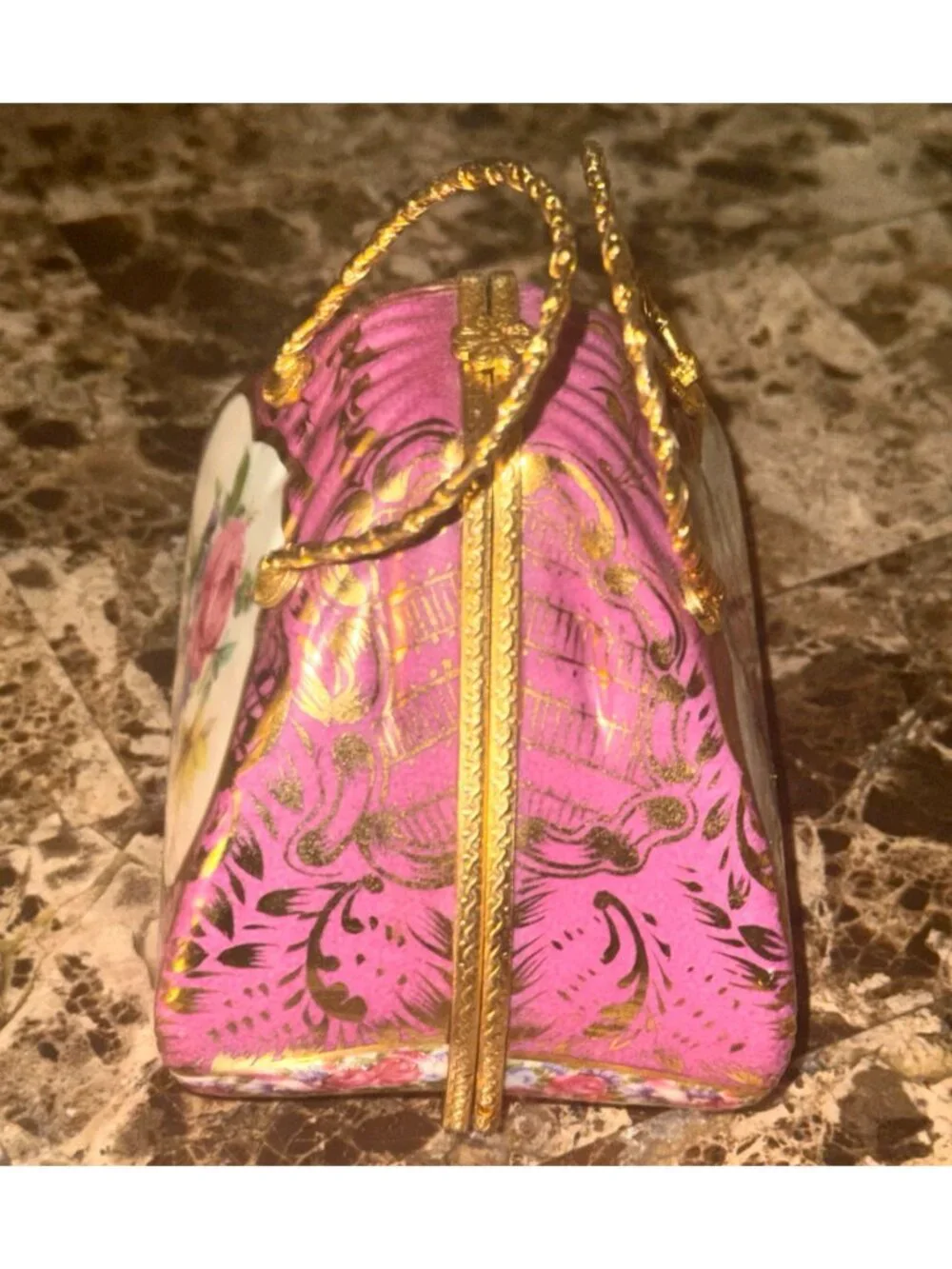 Vintage Limoges China Hand-Painted Porcelain Purse Trinket Box